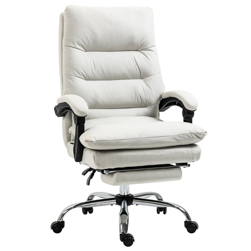Cream White Chair With Reclining Feature, Footrest, Double Padding, Swivel Wheels, Has Heating And Massage Functions Office White, Features