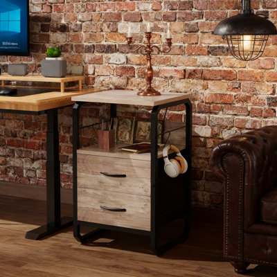 Nightstand With Charging Station, 2-Drawer Storage Side Table With USB & AC Outlets, Type-C Port And Hooks, Sturdy Wood And Metal End Table For Bedroo