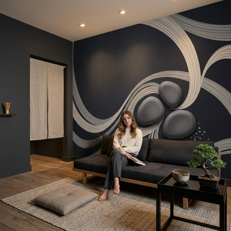 Murales rubans fluides Zen, 200 po x 120 po, Peler et coller