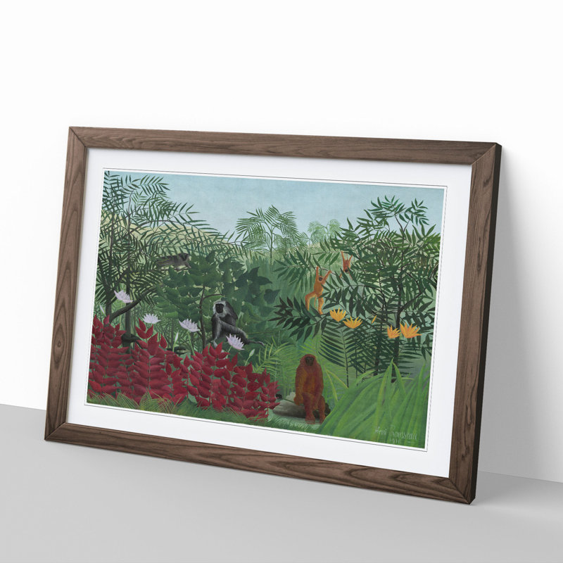 Tropical Forest with Monkeys by Henri Rousseau - Framed Print, 36cm H x 48cm W x 2cm D, Walnut