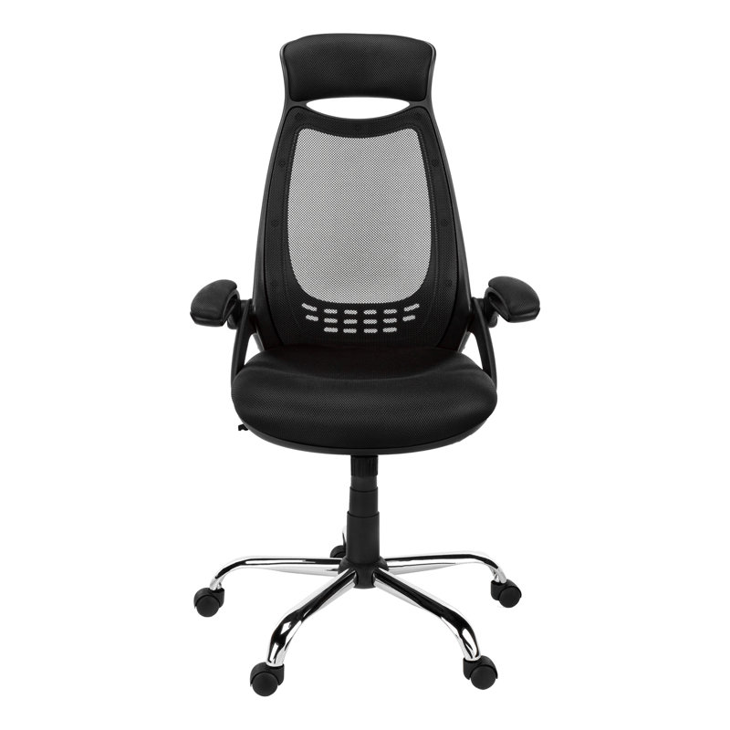 Fauteuil de bureau réglable en hauteur et pivotant, ergonomique, dossier en filet noir, base en métal avec dossier pivotant à haut dossier doux pour la détente, filet, support rembourré