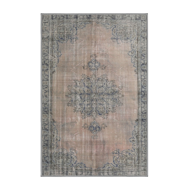 Tapis en laine brun clair / bleu, Rectangle 7 pi x 10 pi