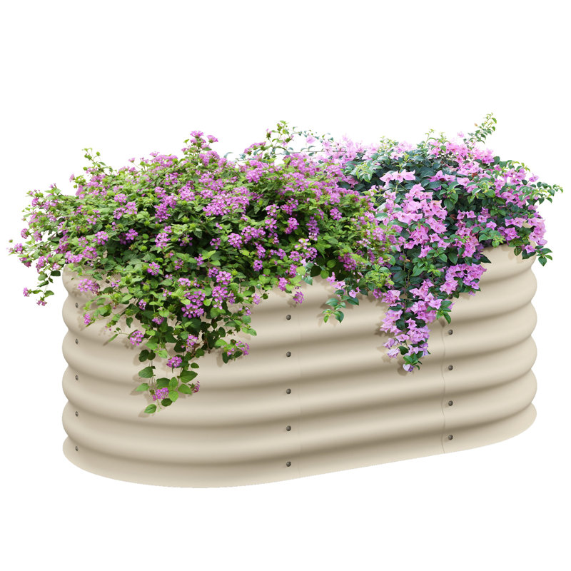 Outdoor Metal Elevated Planter Box, Cream White, 16.50" H x 41.30" W x 23.50" D