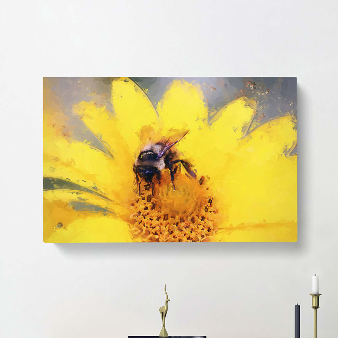 Bee Collecting Pollen in Abstract - Wrapped Canvas
