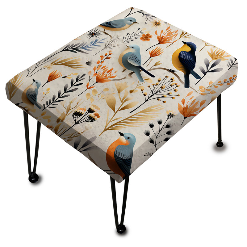 Scandinavian Floral Modern Birds - Floral Rectangle Ottoman