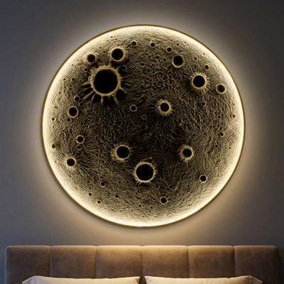 40-Inch Realistic Resin Moon Wall Light – Plug-In Dimmable LED Moon Sconce with Remote Control, 38 W Main & 15 W Night Light, Meteorite Crater Texture, 1.75″ Thick Wall-Mounted Décor for Home & Commer