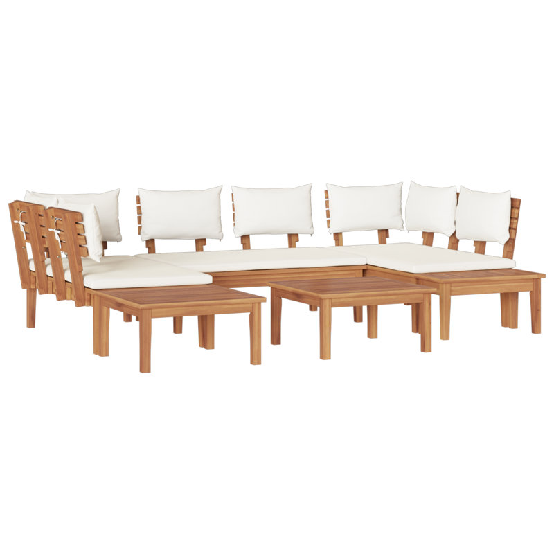  Ensemble de banc de jardin 4 pièces avec coussins - Bois de teck massif, Blanc