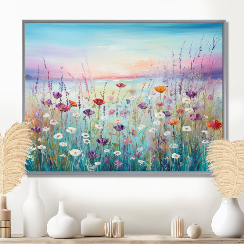 Fleurs sauvages Meadows II sur toile, H 34 po x l 44 po x P 1,5 po, Encadrement argenté