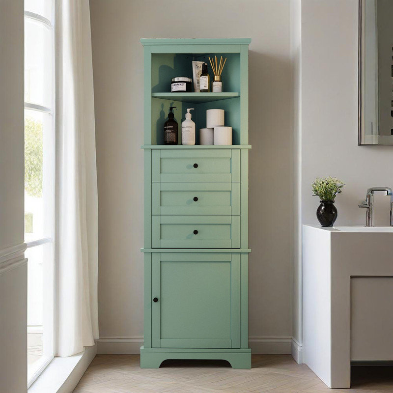 Triangle Tall Cabinet with 3 Drawers and Adjustable Shelves, Green