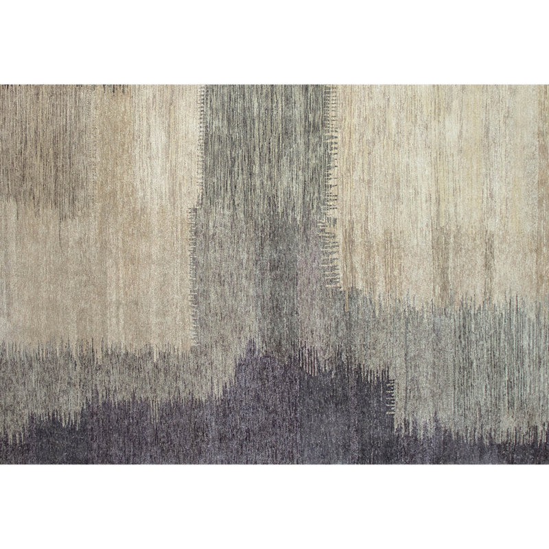 Hand Knotted Wool Area Rug in Beige/Gray/Blue/Brown, Rectangle 4' x 6'