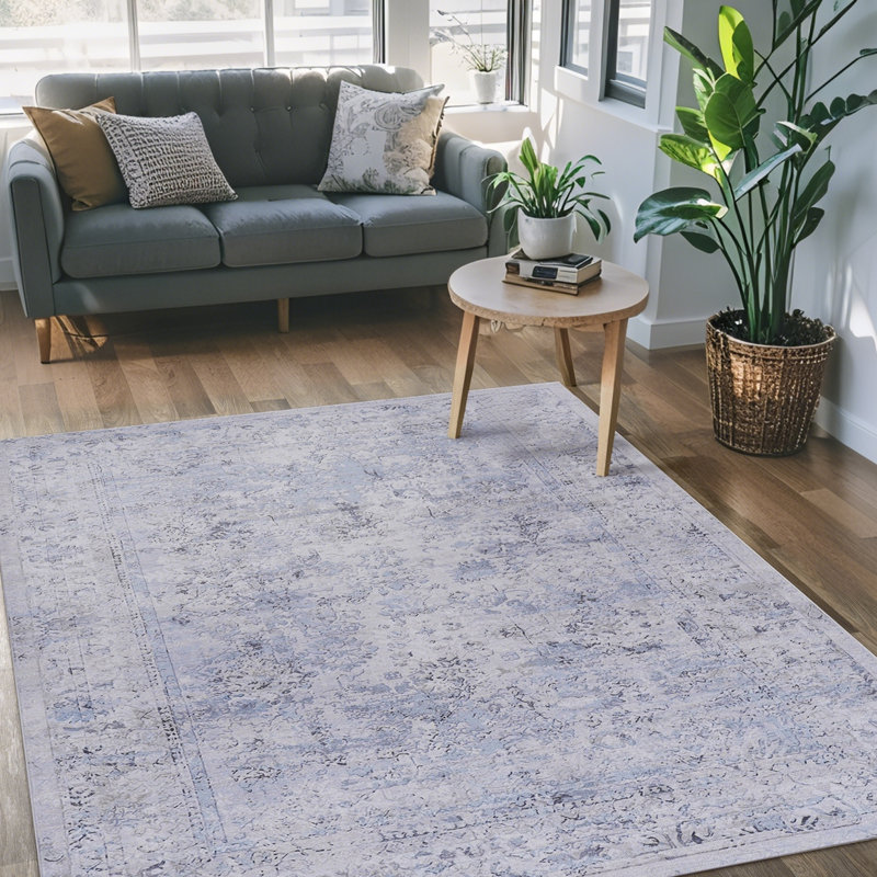 5'X8' Blue And Cream Washable Area Rug​, Rectangle 5' x 8'