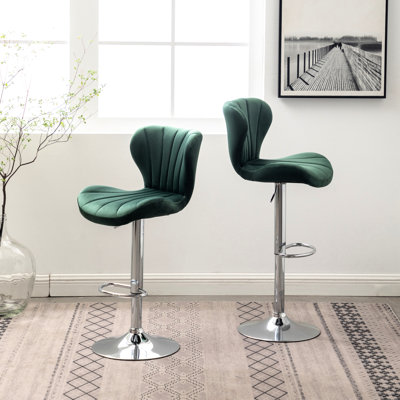 Siège pivotant rembourré réglable, de 2, siège avec revêtement en tissu velouté et rembourrage en mousse, réglable en hauteur pivotant sur 360 °, élégant design à 2 lignes verticales - siège épais, hauteur, apparence de la chaise