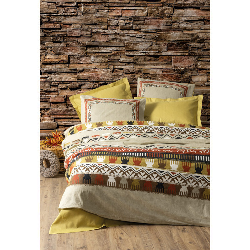 Ranforce Super King Quilt Cover Set (3 Pieces), Mustard Yellow, 102.4 x 86.6 inches | 100% Cotton, 145 Thread Count, Machine Washable, Button Closure Duvet & Envelope Pillowcases | Luxurious & Stylish Bedding Upgrade