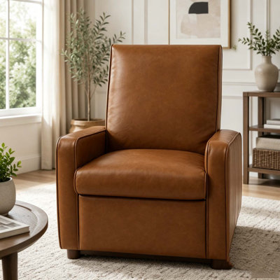 Modern Manual Recliner Chair PU Upholstered 2-Position Recliner with 160° Adjustable Backrest & Rubber Wood Legs