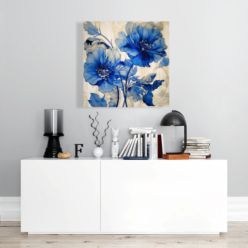 Fleurs bleues sur toile - Art floral abstrait pour la décoration intérieure