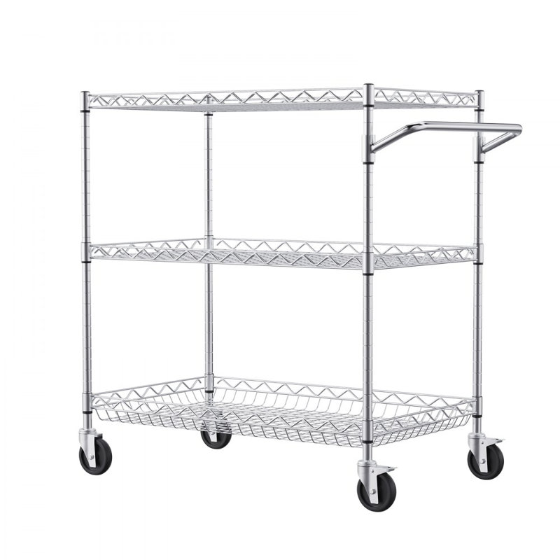 3-Tier Utility Cart Rolling Cart on Wheels 30"x18"x32.4" 661 LBS 6 Hooks
