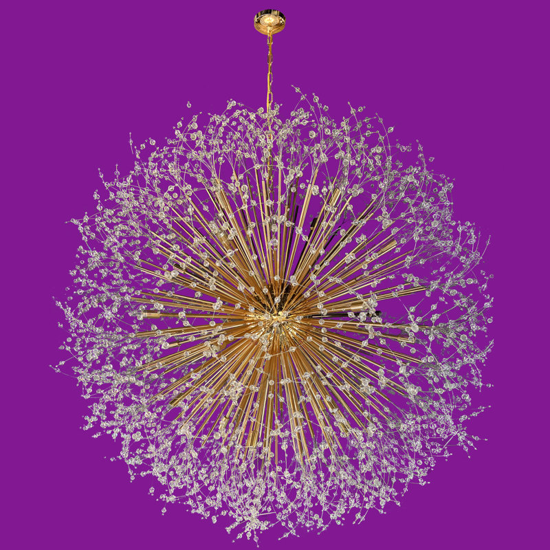 Luxury Crystal Starburst Chandelier 47" Large Modern Sputnik Sphere, Gold