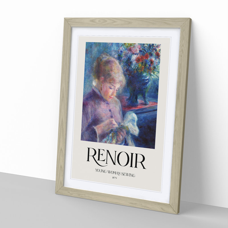 Young Woman Sewing by Pierre-Auguste Renoir - Picture Frame Painting, 48cm H x 36 cm W x 2cm D, Oak Framed