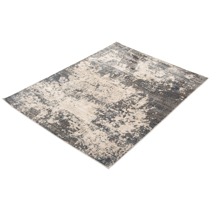 Tapis bleu / gris foncé / ivoire Edmore, Rectangle 3 pi 11 po x 5 pi 11 po