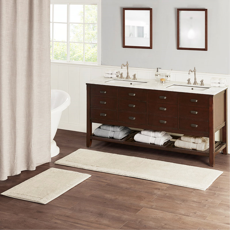 100% Cotton Tufted 3000 GSM Reversible Bath Rug Natural 21X34", Runner 2' x 6'