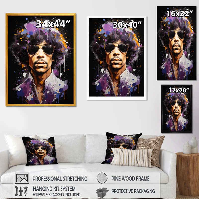 Popart Prince Portrait - Pop Art, art mural, Cadre flottant noir, H 20 po x l 12 po x P 1 po
