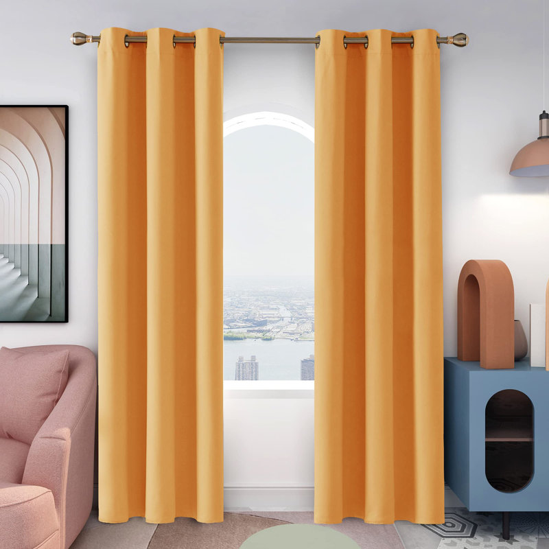Thermal Insulated Room Darkening Grommet Curtain Panels (Set of 4), Flame Orange, 38" W x 72" L
