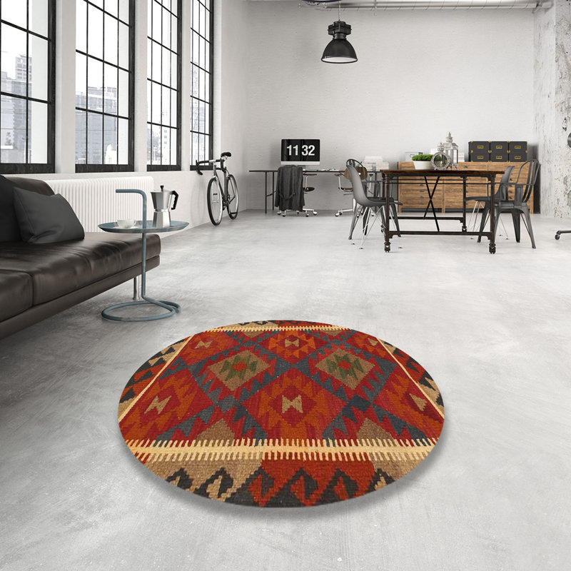 Tapis rouge / brun / bleu Southwestern, Rond 5 pi