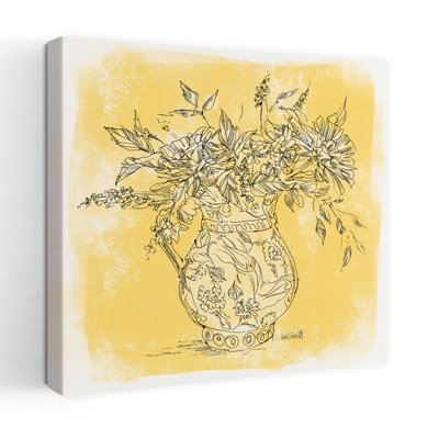 Zinnias contemporains dans un croquis de cruche avec art bouquet noir