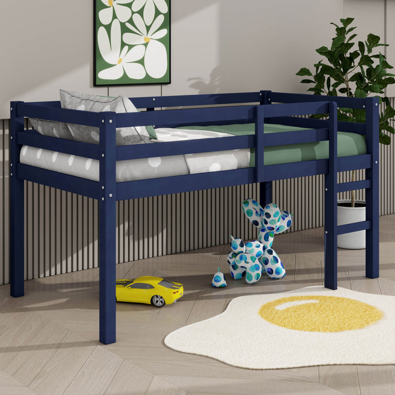Twin Elevated Loft Bed With Ladder And Strengthened Slat Bed Base, Blue