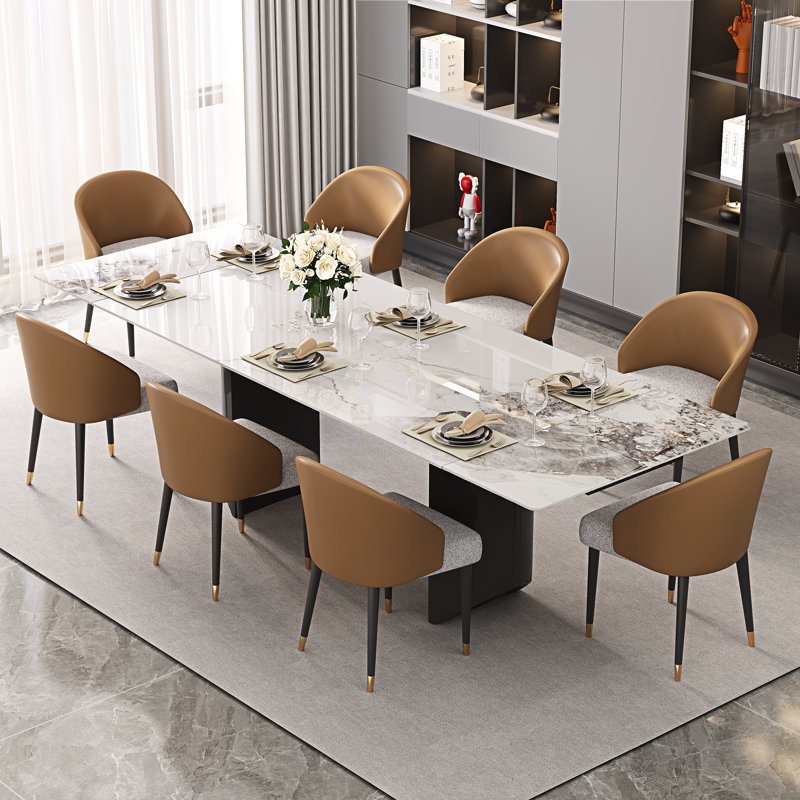 Andrik 9 - Piece Dining Set with 94.5'' Extendable Sintered Stone Table and 8 Dining Chairs for 8-10