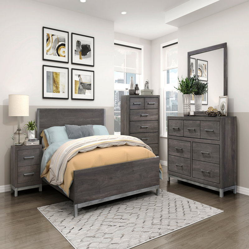 Modern Sleek Design Bedroom Furniture 1pc Beautiful Dresser With 7 Drawers Brownish Gray And Antique Silver Finish
