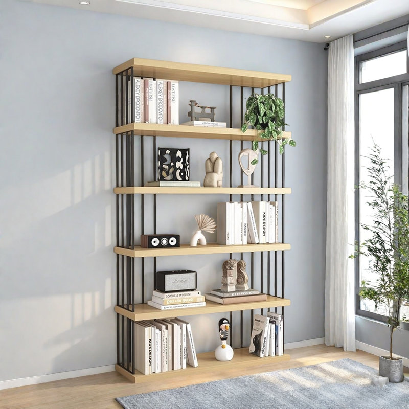 Classic storage-style bookcase, Burlywood/Black, (5 Shelves) 75.9"H x 39.3"W x 13.7"D