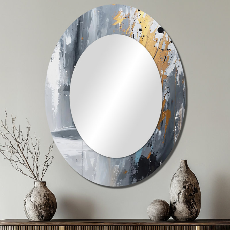 Gold Cheetahs Quick Call Accented With Grey II - Large Oval Wall Mirror On Metal, 40" x 30"