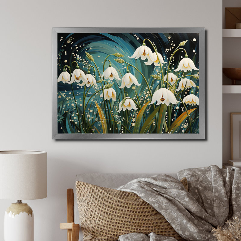 «Kolbyn White Snowdrop Symphony I», reproduction sur toile, Cadre simple argenté, H 16 po x l 32 po x P 1 po