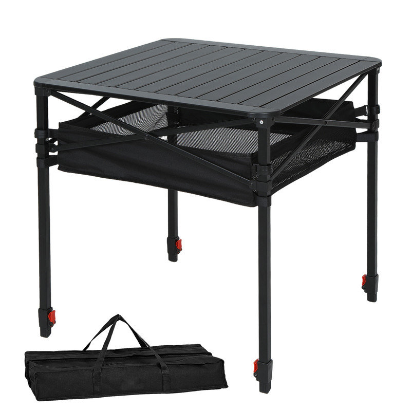 Table de camping portable à roulettes, conception pliable à hauteur réglable avec sac de transport pour l'extérieur et le patio (grand)