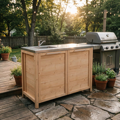 Îlot de cuisine d'extérieur 51,2 po avec 2 portes et 1 évier