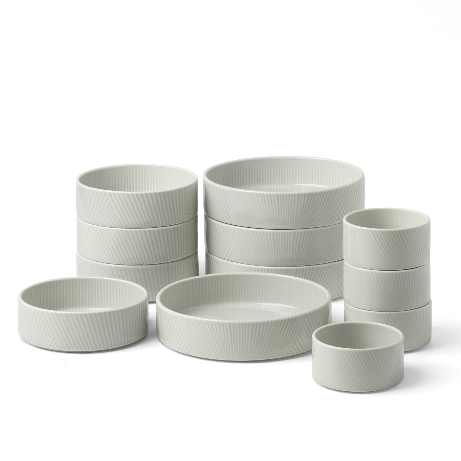 Modulus 12-Piece Bowl Set, Nightshade, White