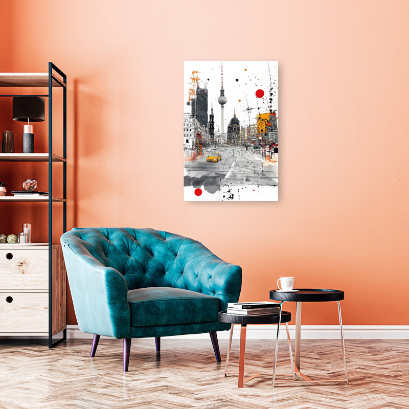 «Vibrant Berlin City», art abstrait moderne de la ville, 36" H x 24" W