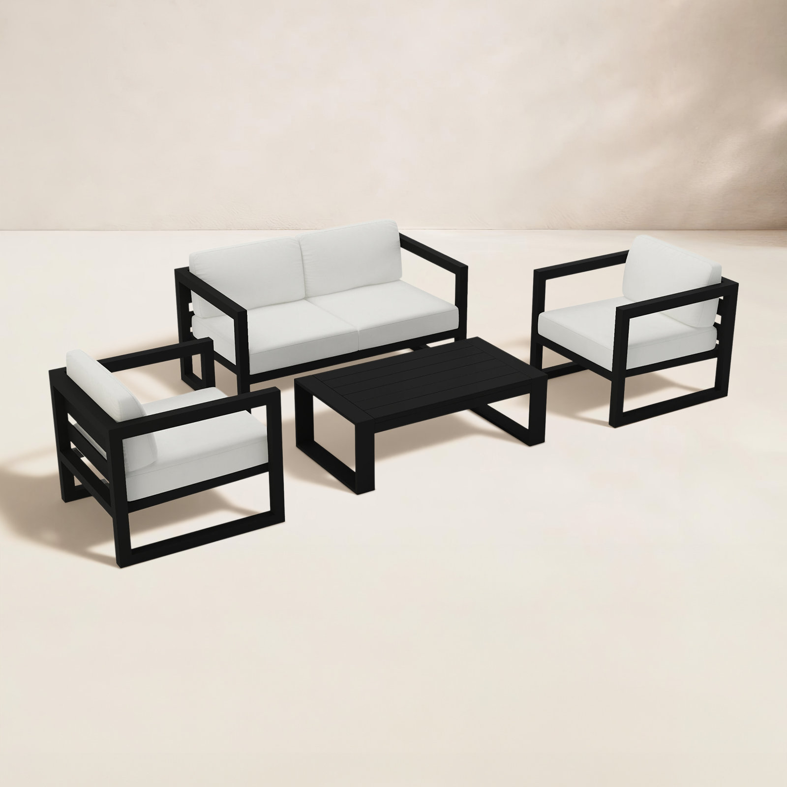 Smith 4-Person Patio Seating Group, Canvas Natural, 15.75" H x 45.25" W x 25.5" D, Black