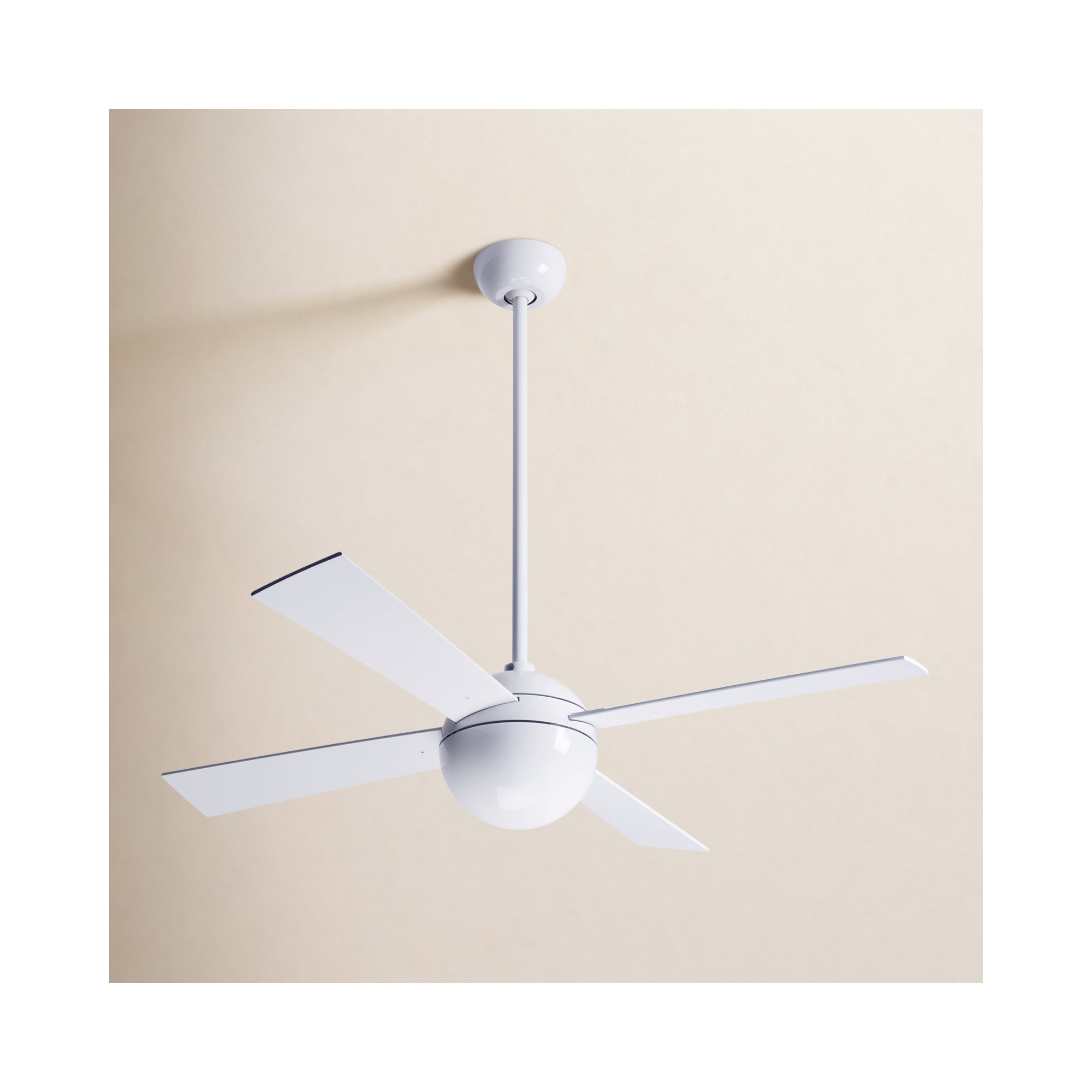 Ball 42'' 4 Blade Ceiling Fan, Wall Control with Remote Handset (2-wire), White, Gloss White