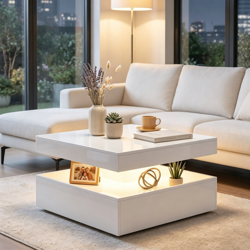 Coffee Table, White, White, White