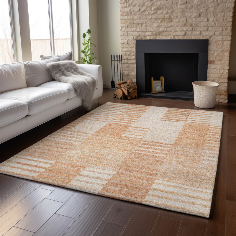Tapis saumon Prisco lavable à la machine de qualité supérieure, Rectangulaire 3 pi x 5 pi