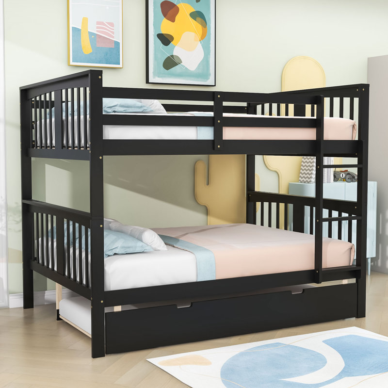 Dorbad Kids Full Over Full Bunk Bed with Trundle, Espresso