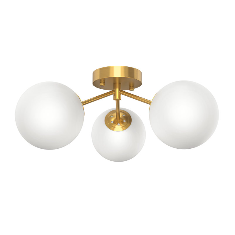 Plafonnier semi-encastré 17 po 3 lumières, Laiton brossé