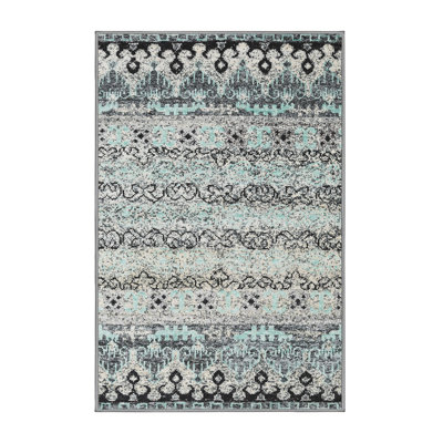 Gris abstrait/noir/Tapis décoratif bleu