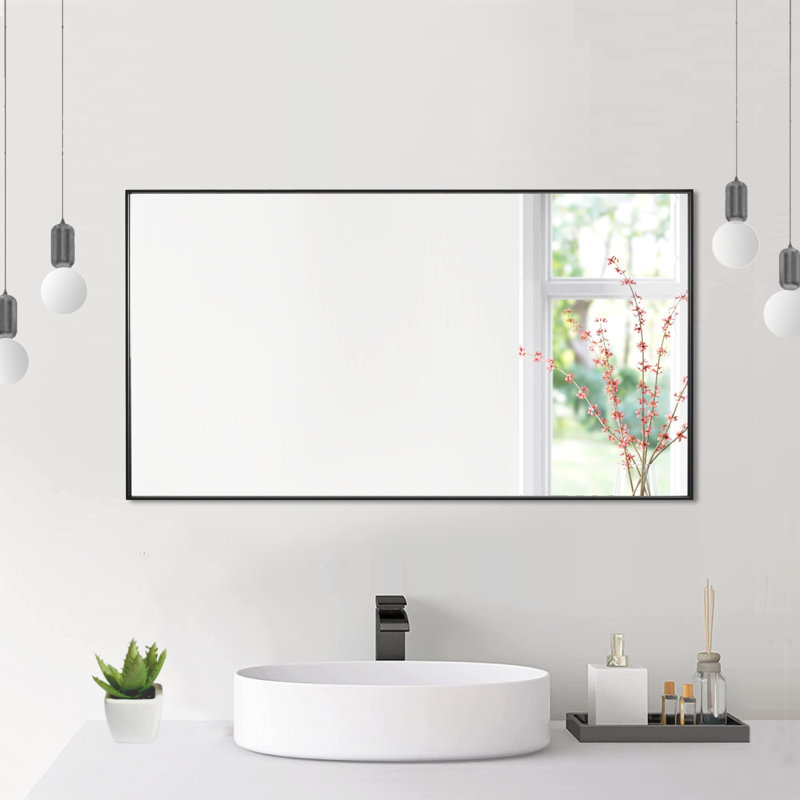 Modern & Contemporary Rectangle Bathroom Vanity Mirror Metal Framed Wall Mirror, Black, 36" x 20"
