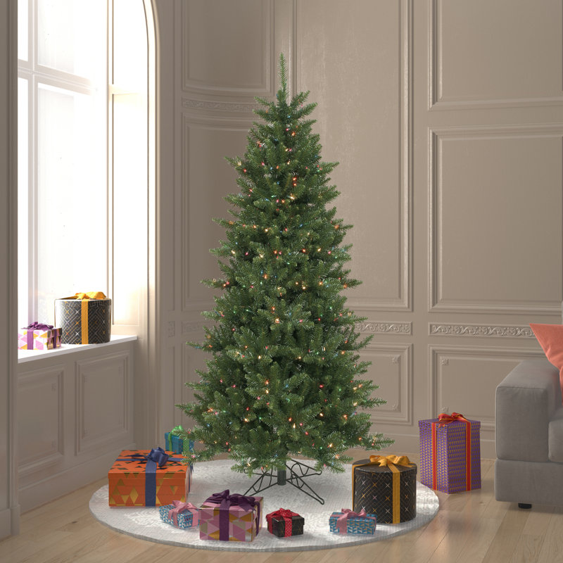Camdon Fir Slim Artificial Christmas Tree, 6.5' H, Pre-Lit, Clear Lights