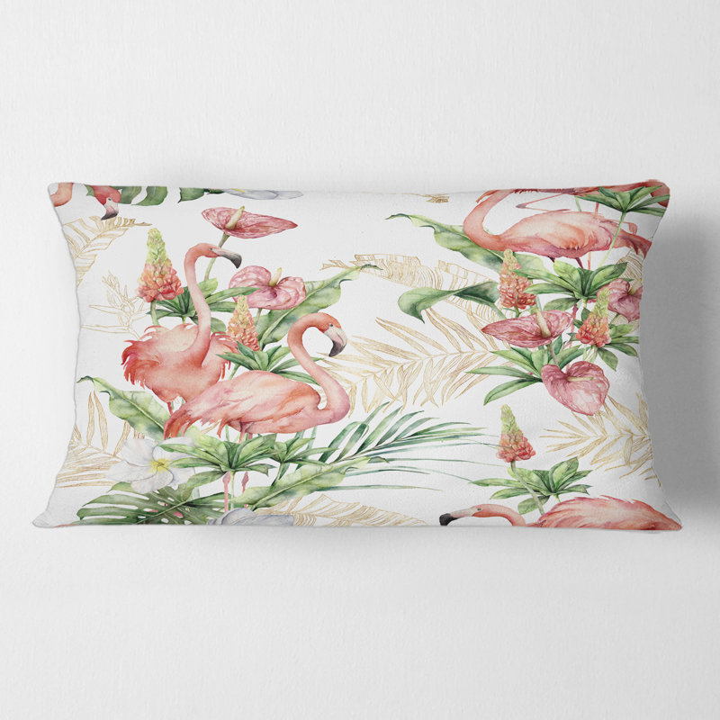 Housse de coussin rectangulaire et flamants roses avec fleurs tropicales et feuilles