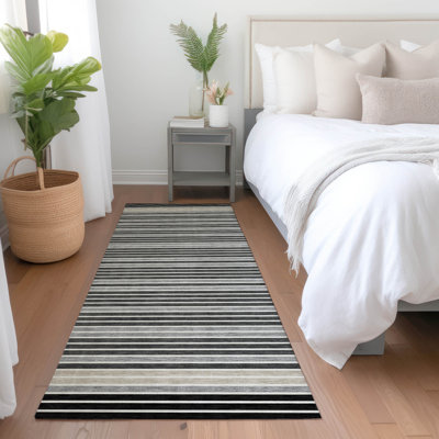 Machine Washable Indoor/Outdoor Christain ACN1399 Black Rug