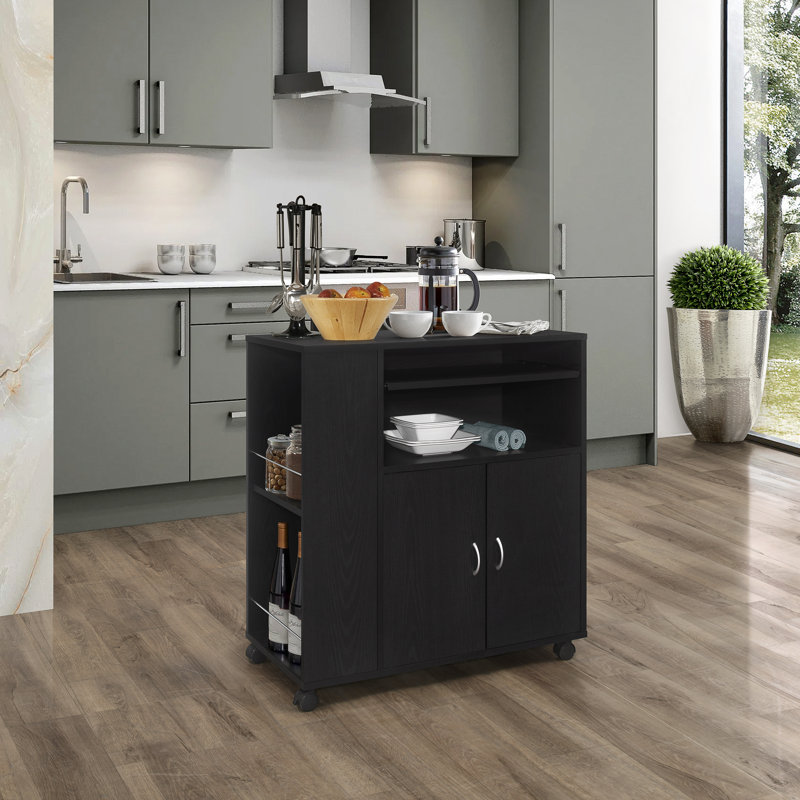Îlot de cuisine sur roulettes 30 "avec armoire de rangement Armira, Noir